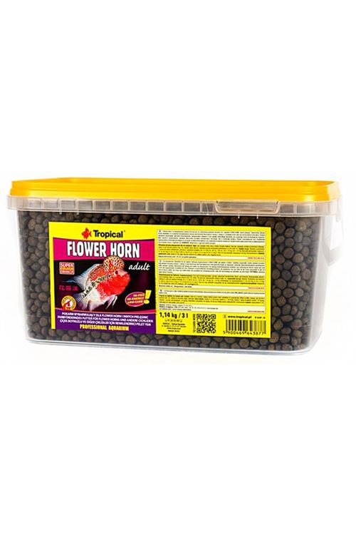 Tropical Flower Horn Adult Çiçek Boynuzlu ve Diğer Cichlid için Renklendirici Pellet Balık Yemi 3 Lt 1.14 Kg