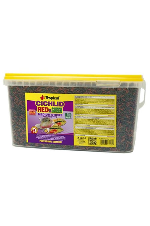 Tropical Cichlid Red Green Sticks Cichlid Balıkları için Renklendirici Çubuk Balık Yemi Medium 10 Lt 3.6 Kg