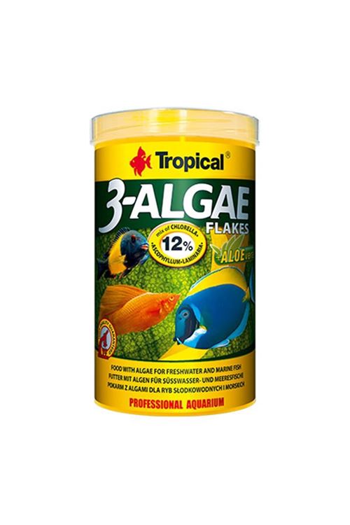 Tropical 3-Algae Flakes Tatlı ve Tuzlu Su Balıkları için Alg İçeren Balık Yemi 250 Ml 50 Gr