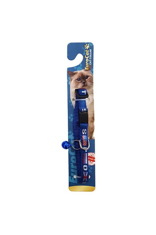 Eurocat Bayrak Desenli Kedi Boyun Tasması Mavi 10 Mm 28 Cm