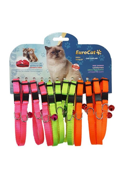 Eurocat Desenli Renkli Kedi Boyun Tasması Turuncu 12 Adet 10 Mm 28 Cm