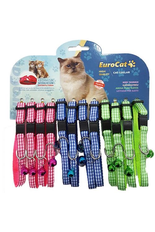 Eurocat Renkli Ekoseli Kedi Boyun Tasması 12 Adet 10 Mm 28 Cm