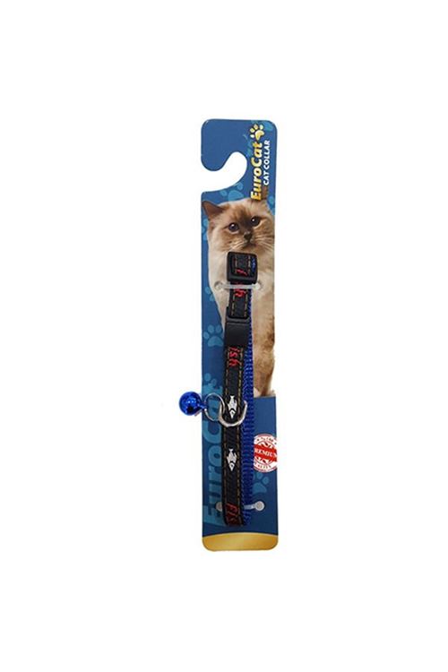 Eurocat Balık Desenli Kedi Boyun Tasması Mavi/Siyah 10 Mm 28 Cm