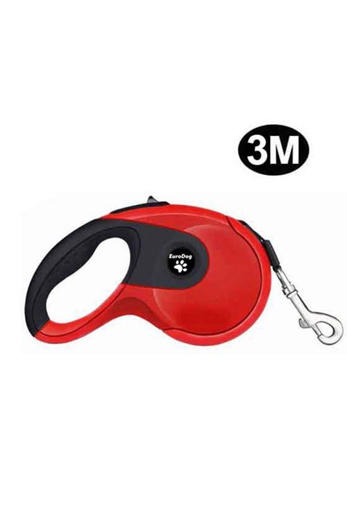 Euro Dog Otomatik Köpek Gezdirme Tasması Yumusak Doku Kırmızı/Siyah 3 Mt