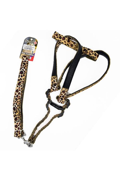 Euro Dog Köpek Uzatma Tasması ve Göğüs Tasması Takımı Leopar 25 Mm 120 Cm