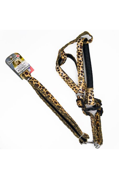 Euro Dog Köpek Uzatma Tasması ve Göğüs Tasması Takımı Leopar 20 Mm 120 Cm