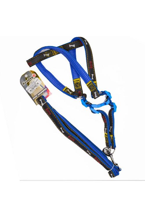 Euro Dog Köpek Uzatma Tasması ve Göğüs Tasması Takımı Mavi/Siyah 20 Mm 120 Cm