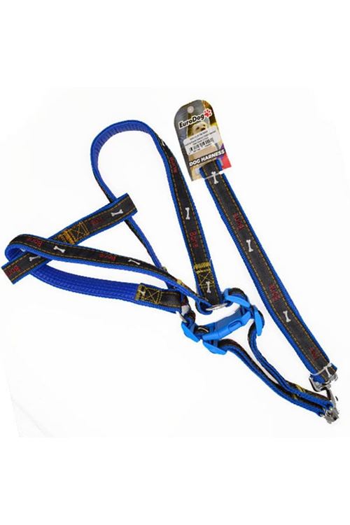 Euro Dog Köpek Uzatma Tasması ve Göğüs Tasması Takımı Mavi/Siyah 25 Mm 120 Cm