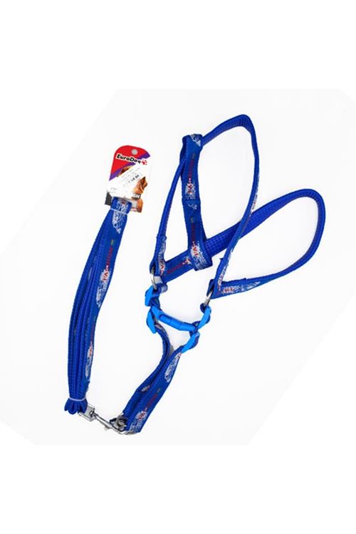 Euro Dog Köpek Uzatma Tasması ve Göğüs Tasması Takımı Mavi/Beyaz 25 Mm 120 Cm