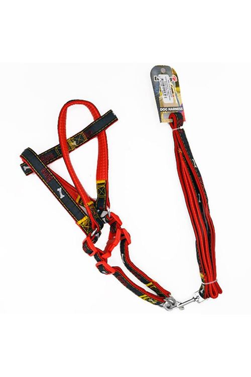 Euro Dog Köpek Uzatma Tasması ve Göğüs Tasması Takımı Kırmızı/Siyah 20 Mm 120 Cm