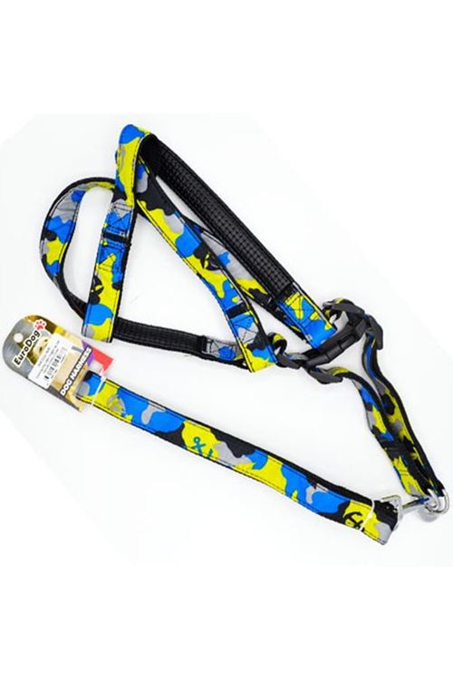 Euro Dog Köpek Uzatma Tasması ve Göğüs Tasması Takımı Sarı Kamuflaj 25 Mm 120 Cm