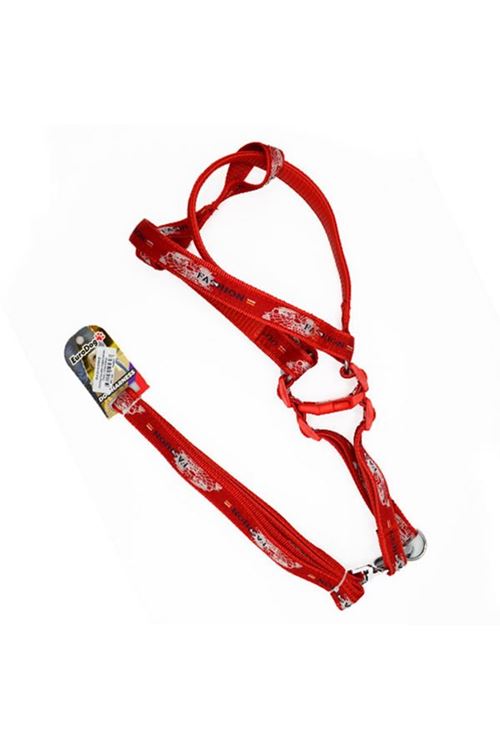 Euro Dog Köpek Uzatma Tasması ve Göğüs Tasması Takımı Kırmızı/Beyaz 25 Mm 120 Cm