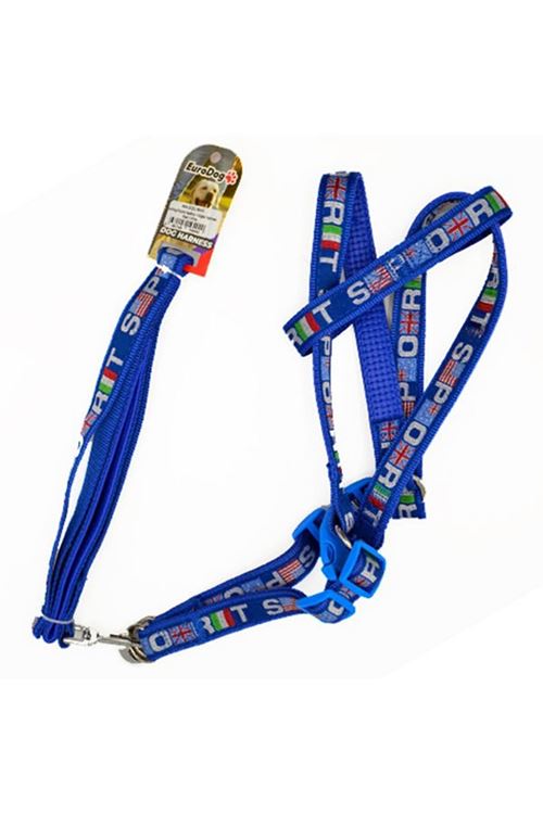 Euro Dog Köpek Uzatma Tasması ve Göğüs Tasması Takımı Mavi/Beyaz 20 Mm 120 Cm