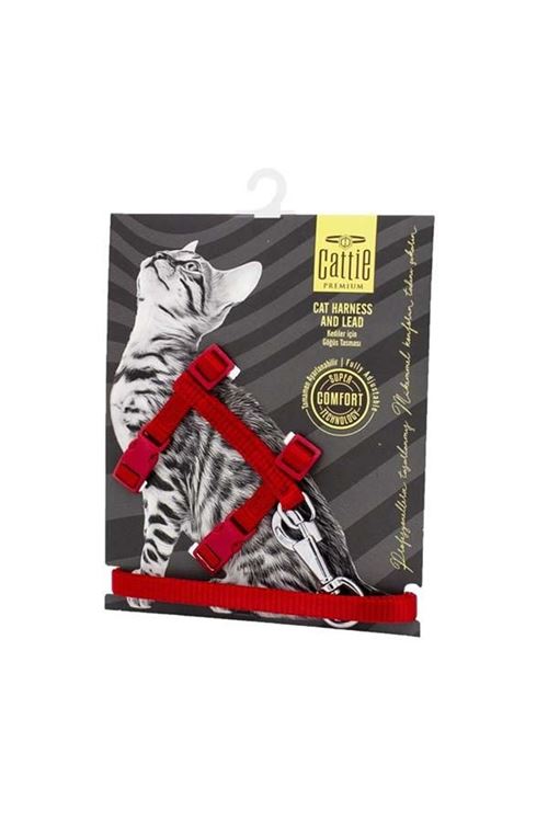 Cattie Kedi Göğüs ve Gezdirme Tasma Takımı Kırmızı 1x25-40 Cm