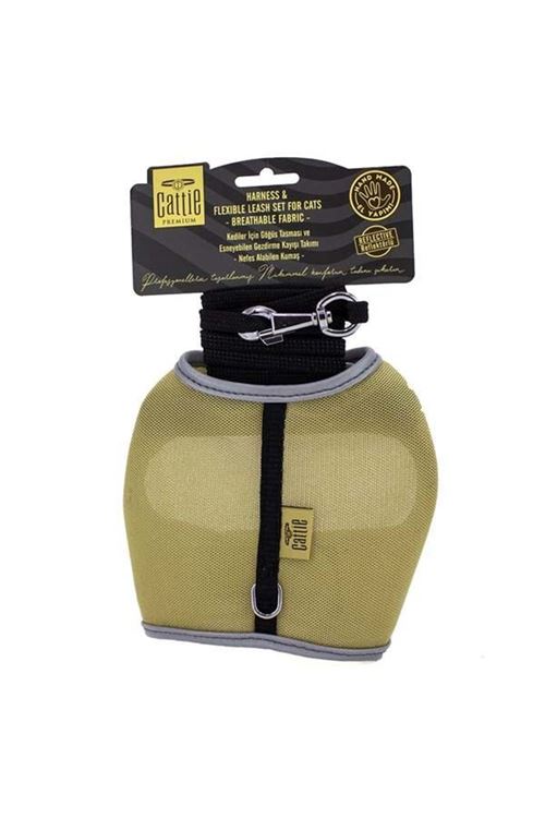 Cattie Havalı Dokuma Kedi Göğüs ve Gezdirme Takımı Medium Bej 1x25-35 Cm