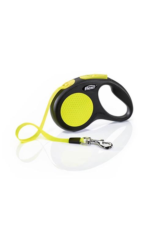 Flexi Neon Reflektörlü Şerit Otomatik Köpek Gezdirme Tasması Small Sarı 5 Mt