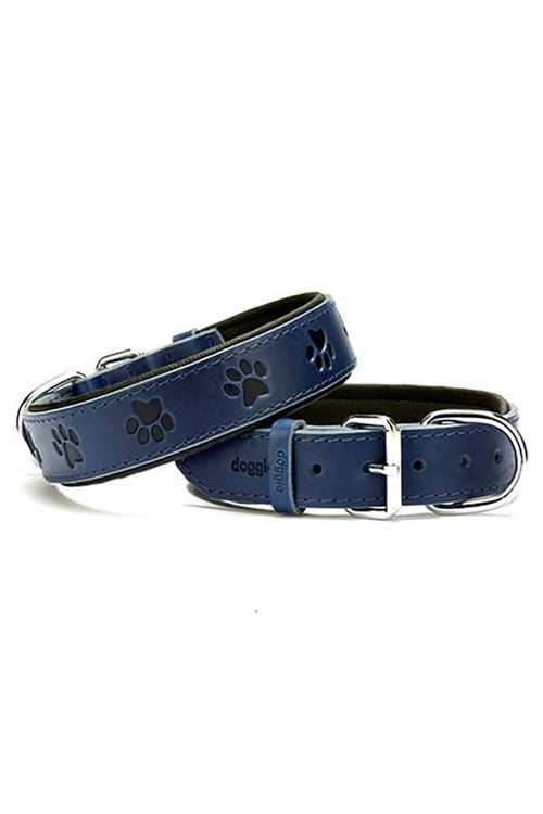 Doggie Comfort Deri Pati Desenli Köpek Boyun Tasması Medium Mavi 3.5x47-55 Cm