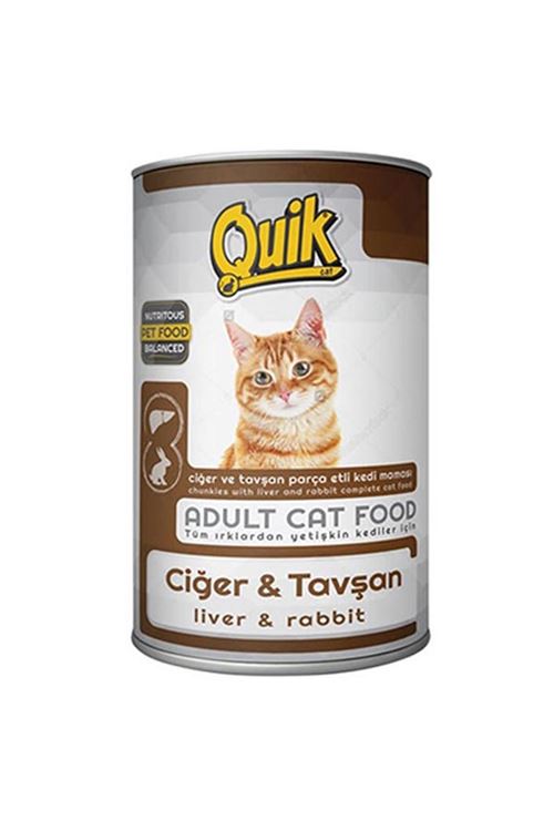 Quik Ciğer ve Tavşanlı Yetişkin Konserve Kedi Maması 415 Gr