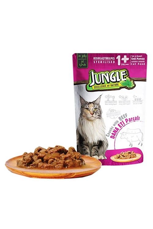 Jungle Biftekli Pouch Yetişkin Kısırlaştırılmış Konserve Kedi Maması 85 Gr