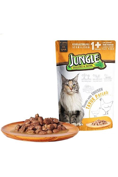 Jungle Tavuklu Pouch Yetişkin Kısırlaştırılmış Konserve Kedi Maması 85 Gr