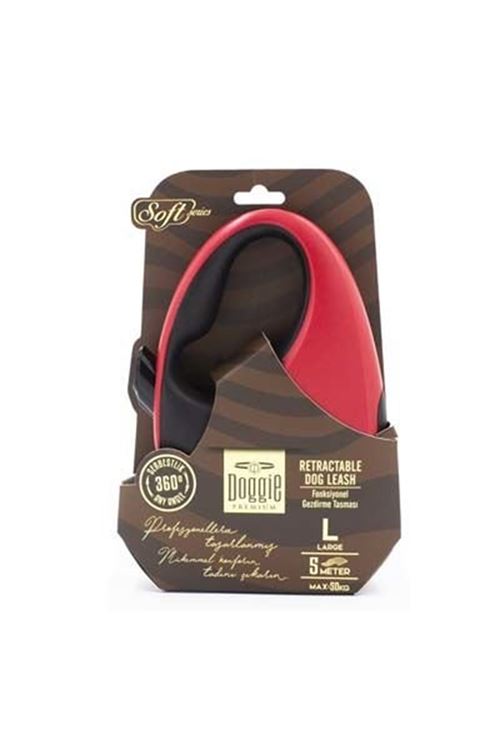 Doggie Soft Otomatik Köpek Uzatma Tasması Large Kırmızı 50 Kg 5 Mt
