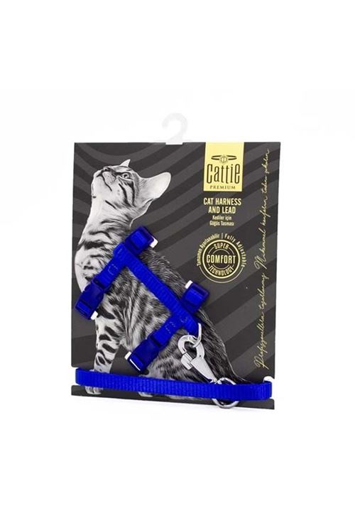 Cattie Kedi Göğüs ve Gezdirme Tasma Takımı Mavi 1x25-40 Cm