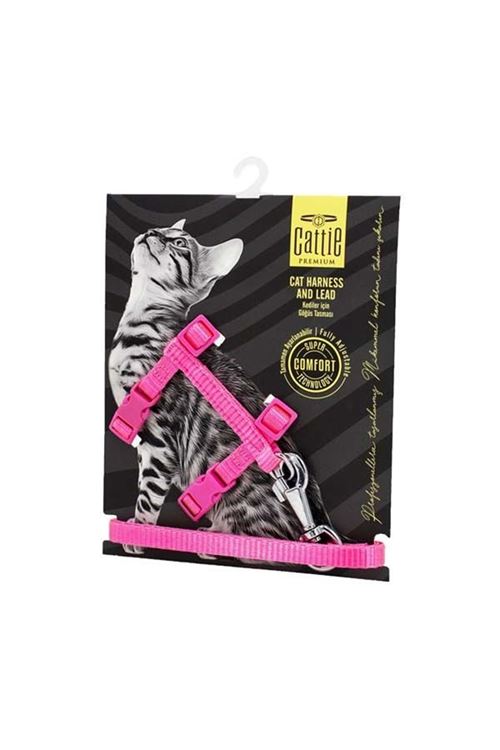 Cattie Kedi Göğüs ve Gezdirme Tasma Takımı Pembe 1x25-40 Cm
