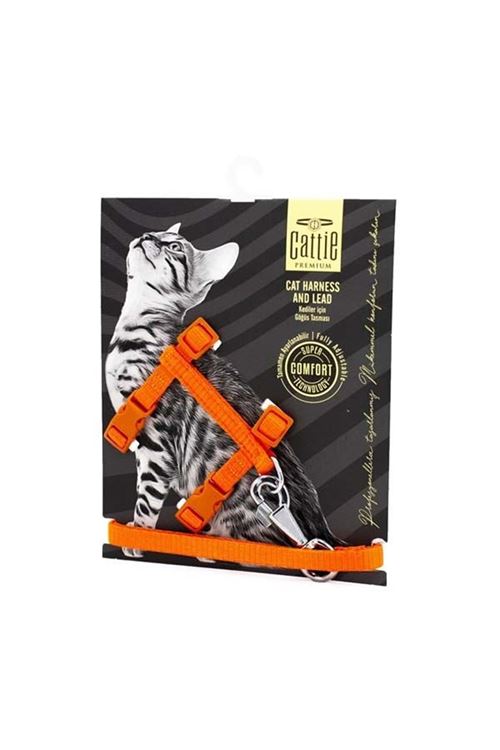 Cattie Kedi Göğüs ve Gezdirme Tasma Takımı Turuncu 1x25-40 Cm