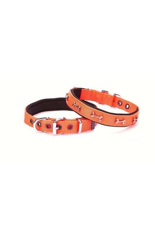 Doggie Comfort Dokuma Kemikli Köpek Boyun Tasması Medium Turuncu 2x35-40 Cm