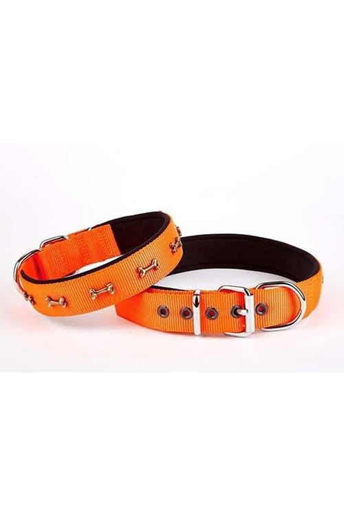 Doggie Comfort Dokuma Kemikli Köpek Boyun Tasması Medium Turuncu 3x42-50 Cm