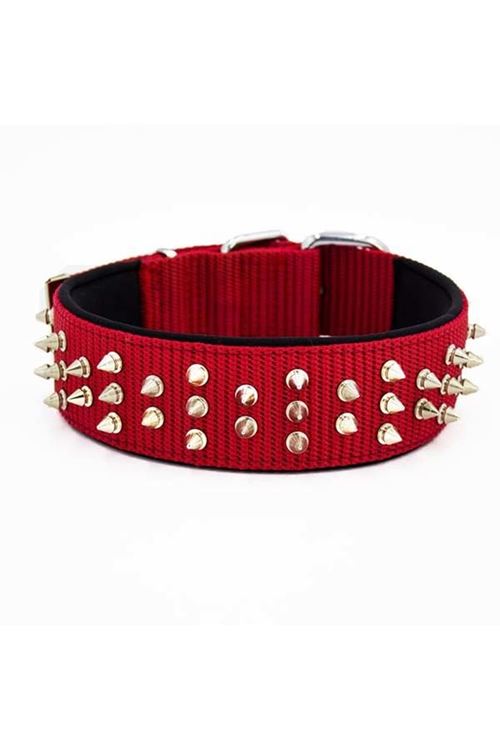 Doggie Comfort Dokuma Çivili Köpek Boyun Tasması Large Kırmızı 5x60-70 Cm