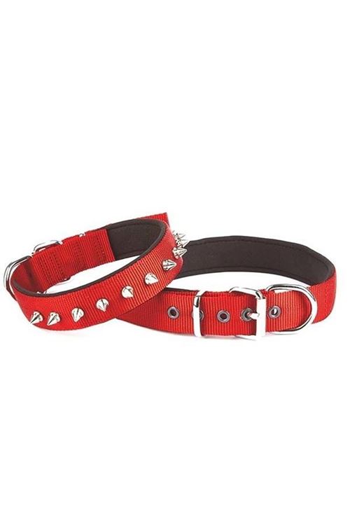 Doggie Comfort Dokuma Çivili Köpek Boyun Tasması Medium Kırmızı 3x42-50 Cm