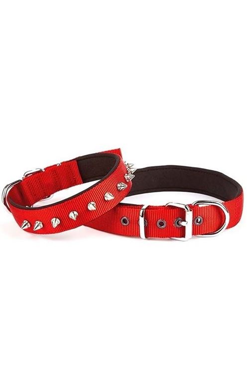 Doggie Comfort Dokuma Çivili Köpek Boyun Tasması Medium Kırmızı 2.5x37-45 Cm