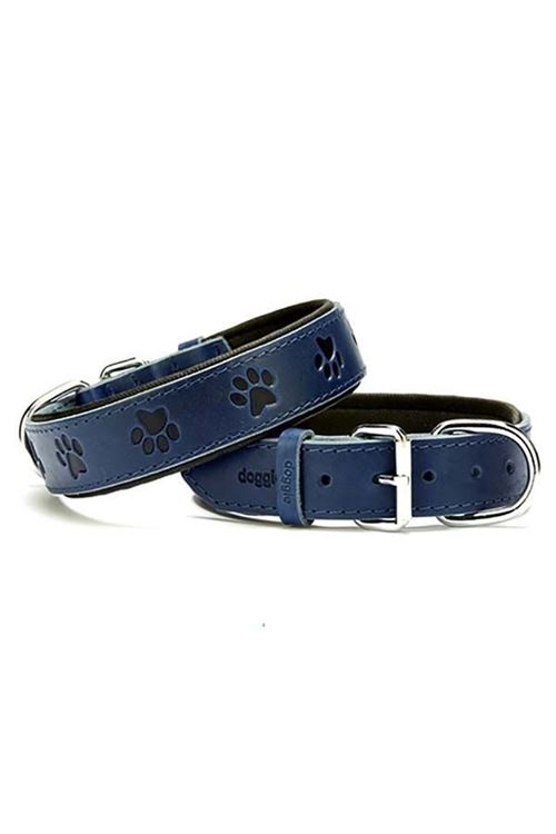 Doggie Comfort Deri Pati Desenli Köpek Boyun Tasması Large Mavi 3.5x52-60 Cm