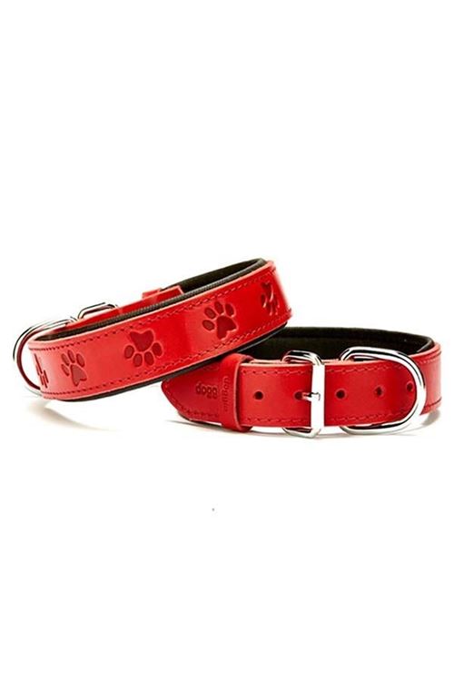 Doggie Comfort Deri Pati Desenli Köpek Boyun Tasması Large Kırmızı 3.5x52-60 Cm