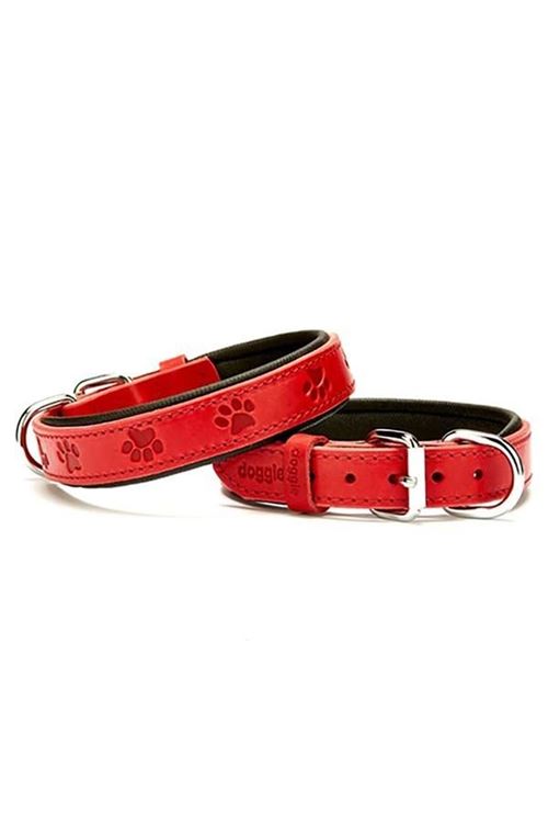 Doggie Comfort Deri Pati Desenli Köpek Boyun Tasması Medium Kırmızı 2.5x37-45 Cm