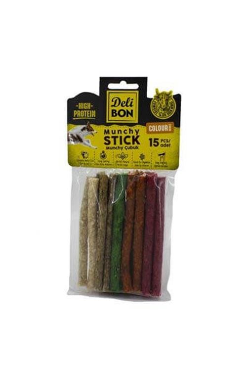 Delibon Munchy Karışık Renk İnce Deri Çubuk Köpek Ödülü 15 Adet