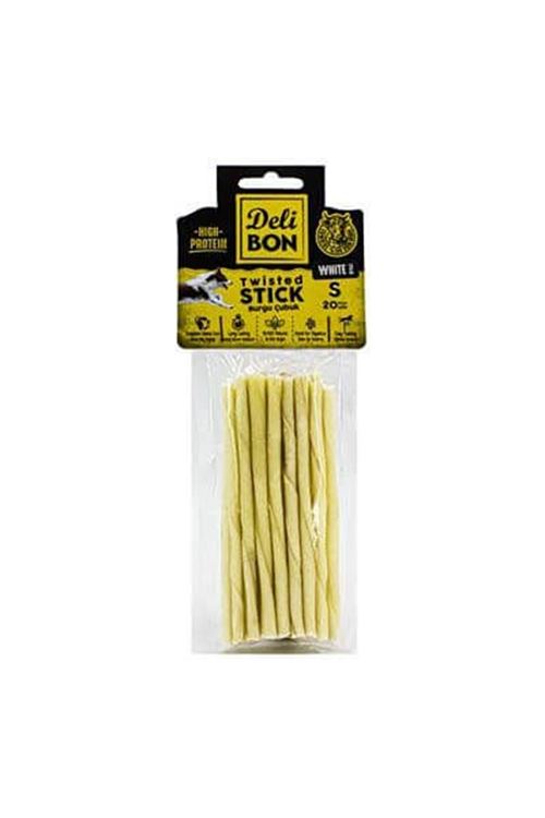 Delibon İnce Deri Burgu Çubuk Köpek Ödülü Beyaz 20 Adet