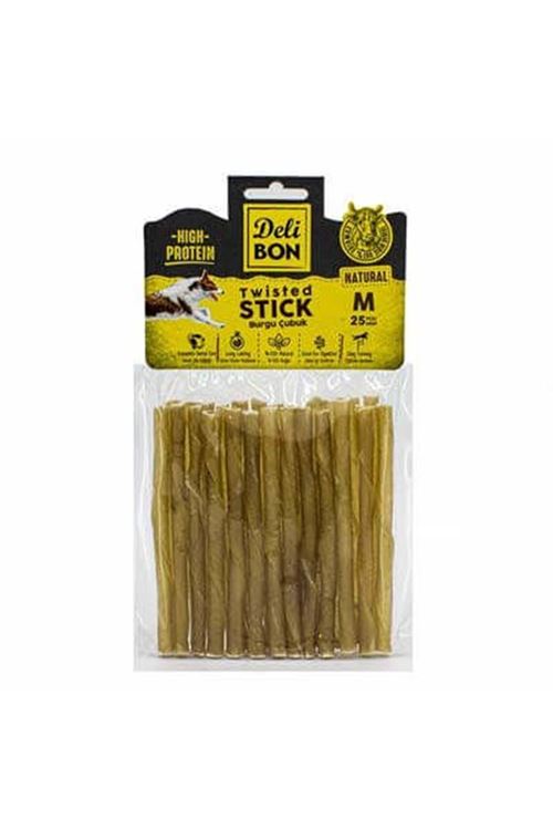 Delibon Orta Boy Deri Burgu Çubuk Köpek Ödülü Naturel 25 Adet