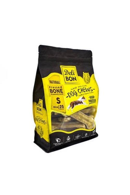 Delibon Deri Pres Kemik Köpek Ödülü Small Naturel 12 Cm 25 Adet