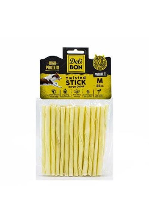 Delibon Orta Boy Deri Burgu Çubuk Köpek Ödülü Beyaz 25 Adet