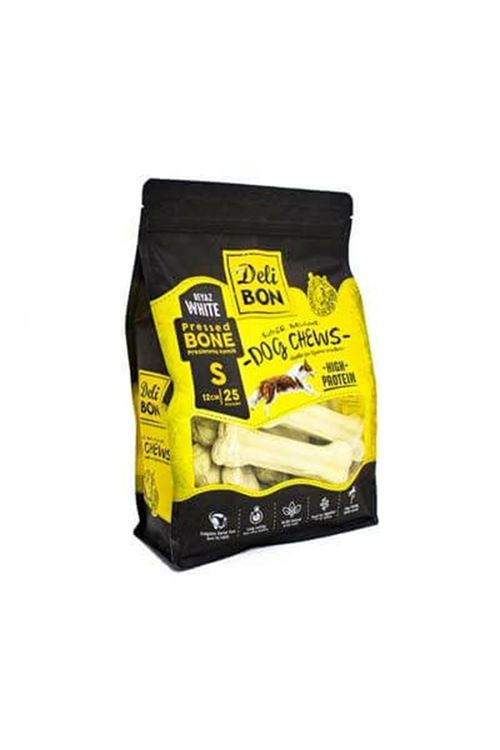 Delibon Deri Pres Kemik Köpek Ödülü Small Beyaz 12 Cm 25 Adet