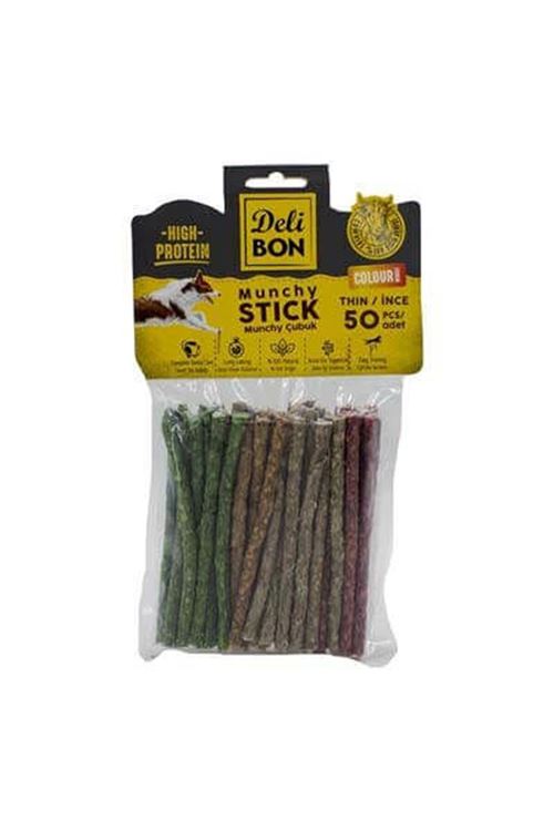 Delibon Munchy Karışık Renk İnce Deri Çubuk Köpek Ödülü 50 Adet