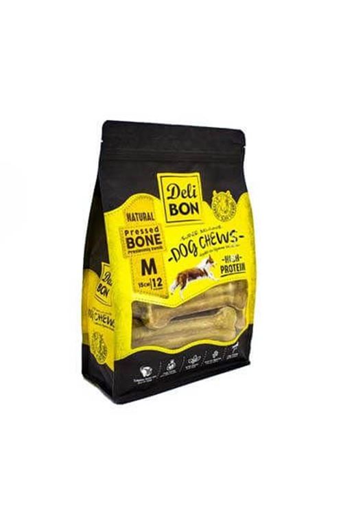 Delibon Deri Pres Kemik Köpek Ödülü Medium Naturel 15 Cm 12 Adet