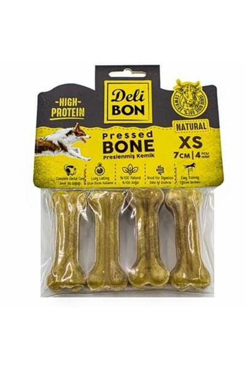 Delibon Deri Press Köpek Kemik Ödülü Xsmall Naturel 7 Cm 4 Adet