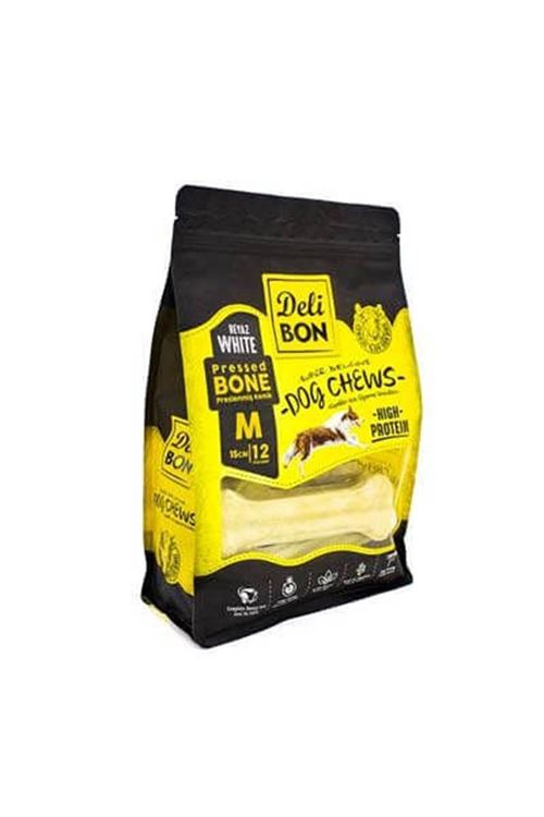 Delibon Deri Pres Kemik Köpek Ödülü Medium Beyaz 15 Cm 12 Adet