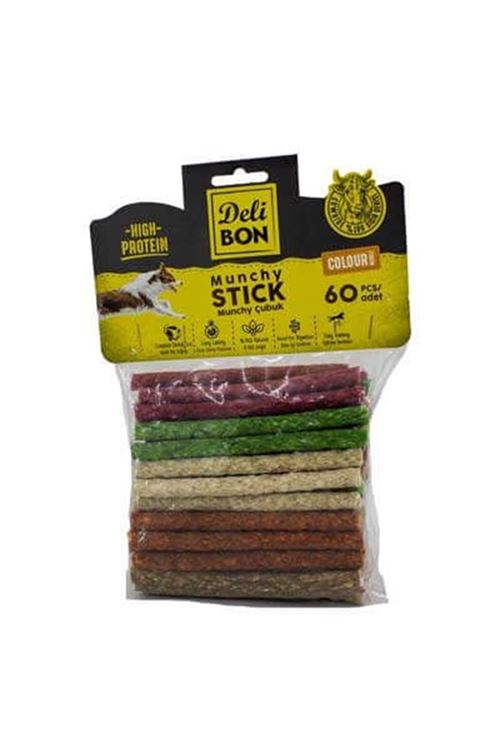 Delibon Munchy Renkli Orta Boy Deri Çubuk Köpek Ödülü 60 Adet