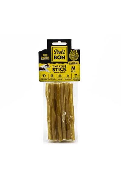 Delibon Orta Boy Deri Burgu Çubuk Köpek Ödülü Naturel 12 Adet