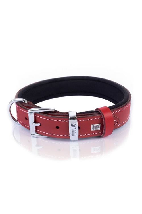 Doggie Konfor Deri Köpek Boyun Tasması Medium Kırmızı 2.5x37 45 Cm