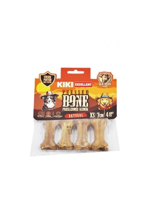 Kiki Excellent Sığır Derisinden Pres Kemik Köpek Ödülü 7 Cm 4 Adet Naturel
